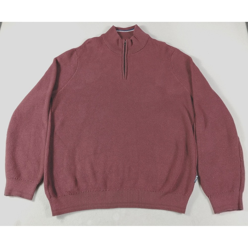 Ben Sherman Sweater Mens XL Red 1/4 Zip Mock Neck Cotton Waffle Knit Pullover